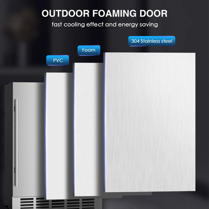 QAUSOU 24 Inch Under Counter Double Drawer Fridge, Weather Proof Stainless Steel Outdoor Beverage Refrigerator for Patio