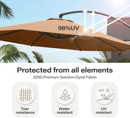 LAUSAINT HOME 11FT Patio Umbrella with Base, Outdoor Deluxe Curvy Cantilever Umbrella for Patio Pool Deck, Champagne