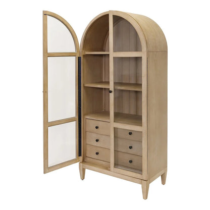 Modern Wood Arched Display Cabinet/Bookcase Fully Assembled Light Brown