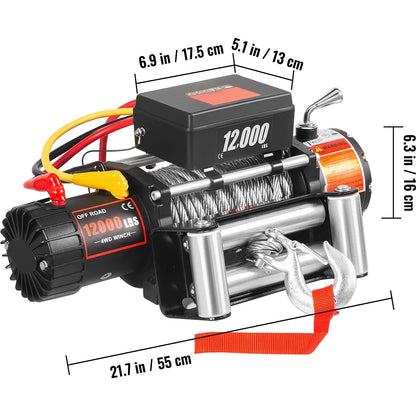 KFFKFF Truck Winch 12000Ibs Electric Winch 85ft/26m Steel Cable 12V Power Winch Jeep Winch with Wireless Remote Control and Powerful Motor for UTV ATV & Jeep Truck and Wrangler in Car Lift