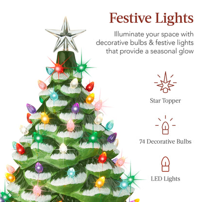 Best Choice Products 24in X-Large Pre-Lit Ceramic Christmas Tree Decor w/ 74 Multicolor Bulbs, LED Light - Green