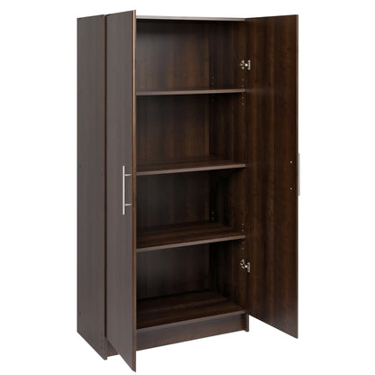 Prepac Adjustable Shelves Cabinet - Functional Tall Garage Table, 16"D x 32"W x 65"H Freestanding Garage Cabinet with 2-Doors, Espresso - EES-3264