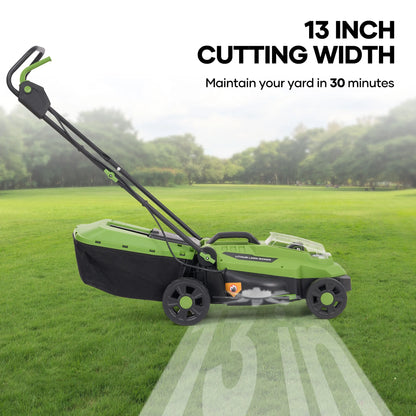 GASKY 20V 13" Cordless Lawn Mower, Electric Grass Cutter with Brushless Motor,4.0Ah Battery & Charger Included,5 Height Adjustment,Green