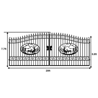 Outdoor Dual Swing Wrought Iron Gate for Driveway, Security Gate, Outdoor Fence Gate, Vienna Style for Yard, Backyard Patio�� 20'Star��