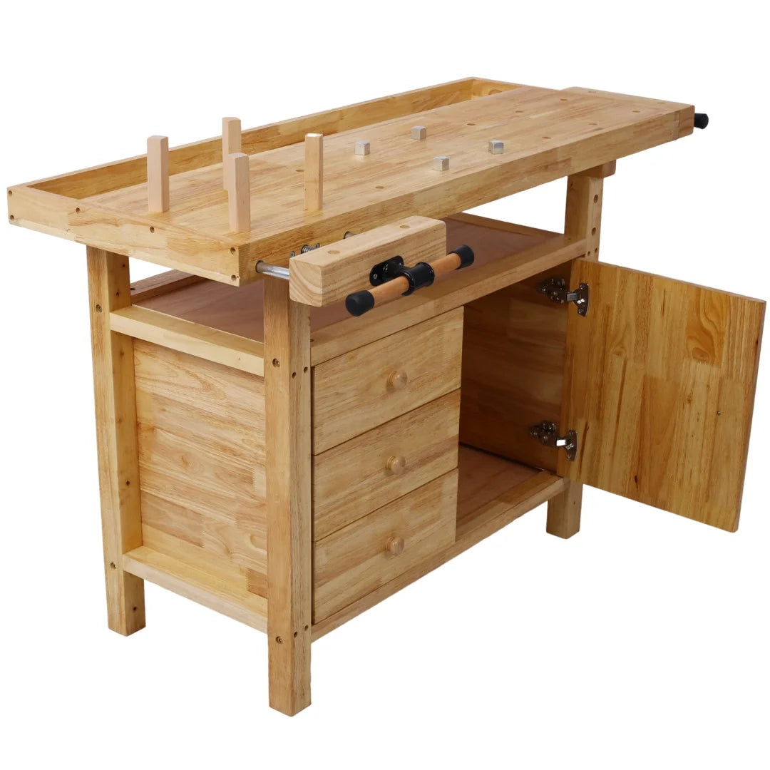 Workbench, Work Bench, Versatile and Functional Wooden Workstation, Work Table for Garage Workshop and Home, 55"L*24.5"W*33"H, Natural