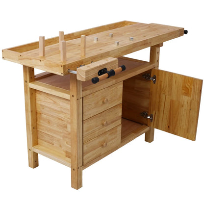 Workbench, Work Bench, Versatile and Functional Wooden Workstation, Work Table for Garage Workshop and Home, 55"L*24.5"W*33"H, Natural