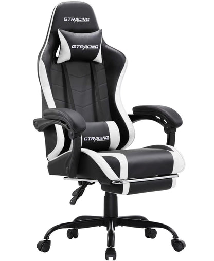 GTRACING GTWD-200 Ergonomic Gaming Chair with Adjustable Pillows and Footrest , White