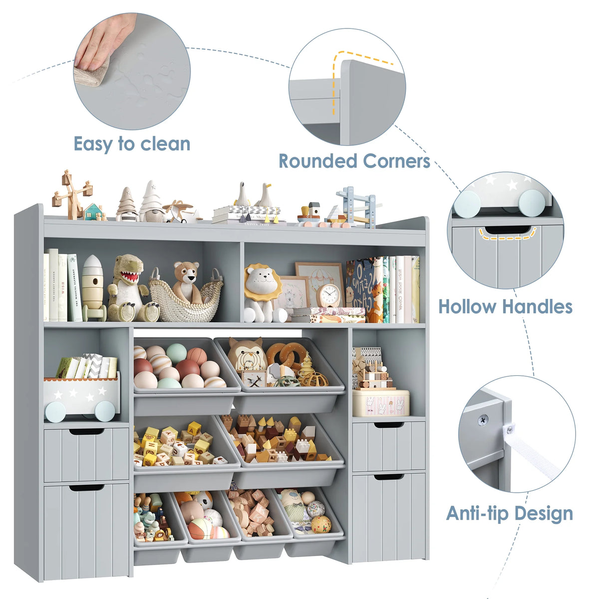 Homfa Kids Toy Storage Organizer with Removable Bin, Kids Bookshelf and Bookcase Toy Box with Drawers for Playroom, Classroom, White