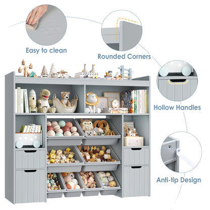 Homfa Kids Toy Storage Organizer with Removable Bin, Kids Bookshelf and Bookcase Toy Box with Drawers for Playroom, Classroom, White