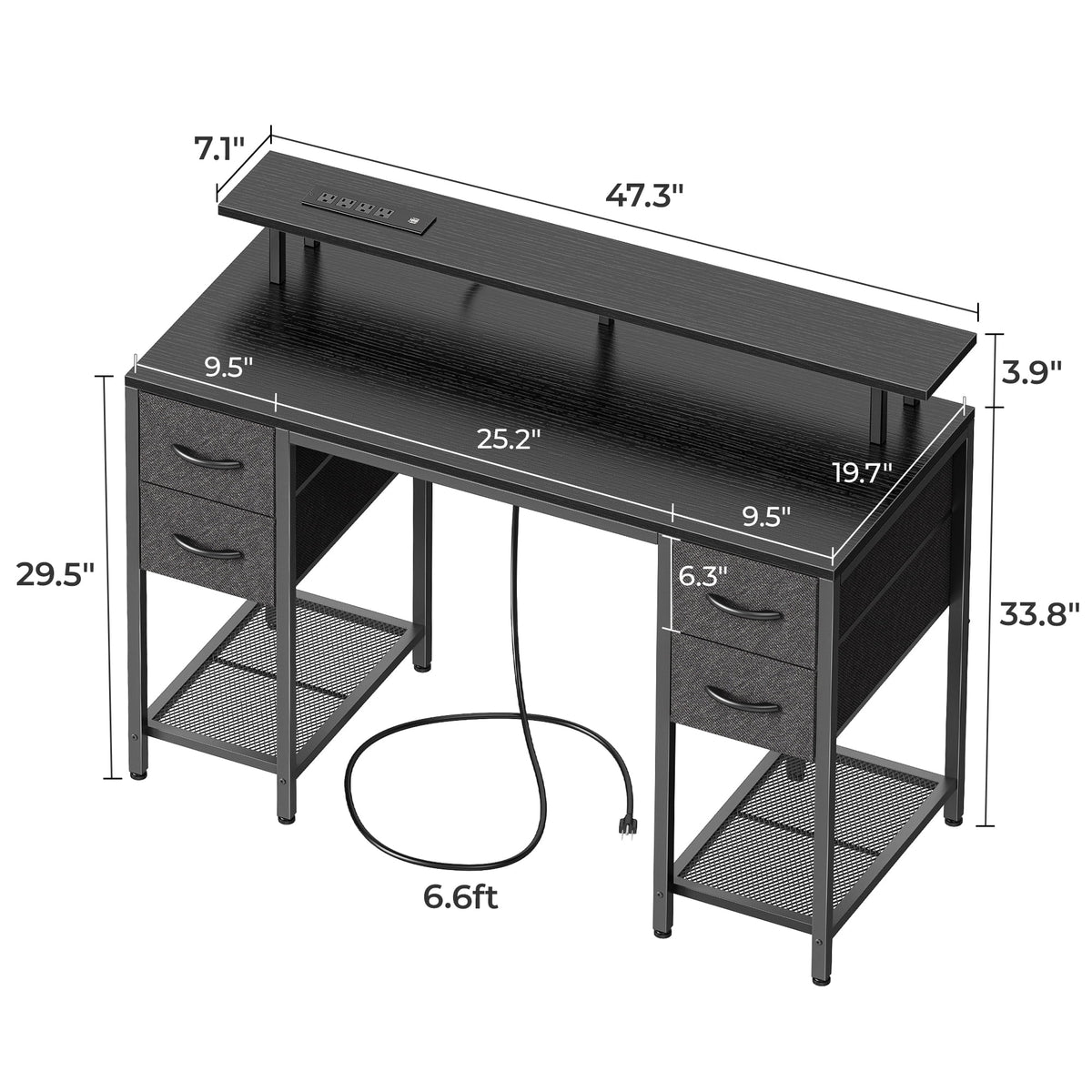 55.1" LED Gaming Desk with Drawers, Computer Desk with Outlets, Office Desk with 4 Drawers, Corner Desk, Writing Desk in White