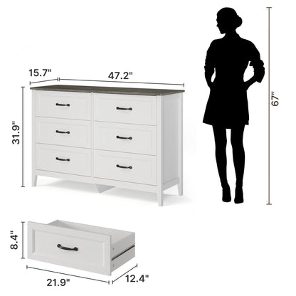 White Dresser, Lofka 6 Drawer Dresser for Bedroom, Chests of Drawers for Living Room, White?? Brown