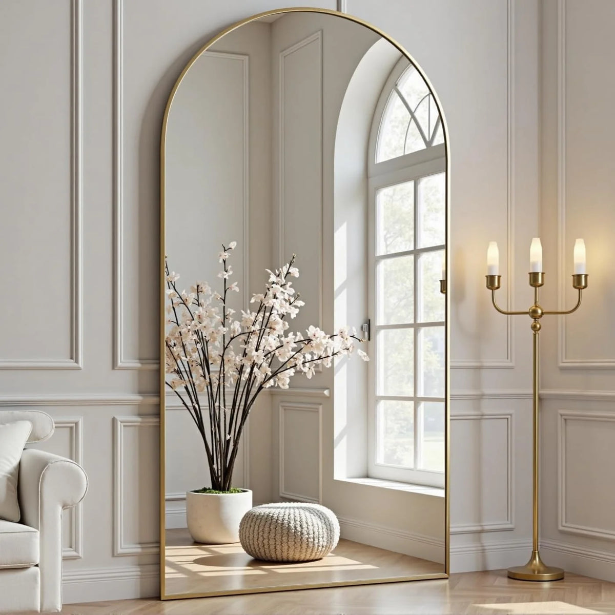 Arched Full Length Mirror, 71"x26" Large Floor Standing Body Mirror with Stand, Gold