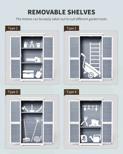 Lofka Outdoor Storage Cabinet Garden Shed w/ Asphalt Roof, Gray