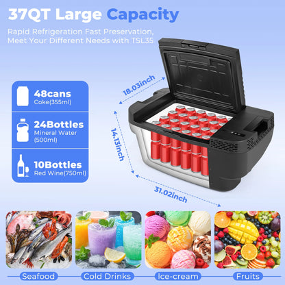 Car Refrigerator for Tesla Model Y 2019-2024 , 37QT(35L) -4�H~68�H Car Fridge 12V Refrigerator , APP Control, Trunk Portable Freezer for Camping Tailgating Road Trip
