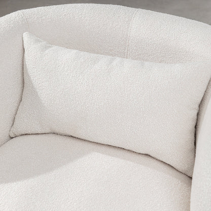 34" Wide Boucle Swivel Barrel Chair, No Assembly Round Upholstered Armchair Accent Chair Single Sofa Chair with Toss Pillow for Living Room and Bedroom, Taupe