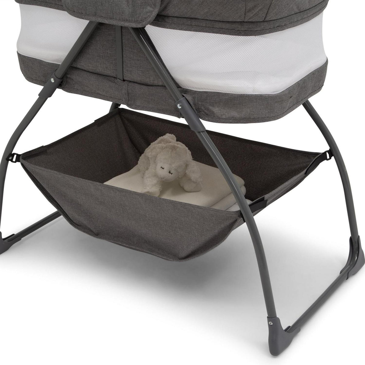 Delta Children TravelMate Compact Fold Bassinet - Features Lights. Sounds and Vibration. Grey Tweed