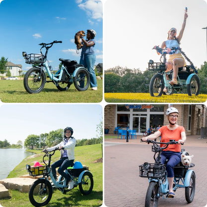 MOONCOOL TK1 Folding Electric Tricycle for Adults,48V 14.5Ah Removable battery, 500W（Peak 1000w）Motor, 20" Fat Tire Step-Thru 3Wheel Electric Bicycle w/Front&Rear Baskets, Certified to UL 2849 by SGS