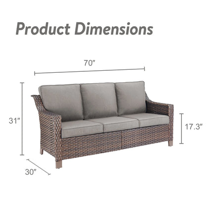 POCASSY Wicker Outdoor Couch, Brown Wicker Sofa Outdoor Furniture with All Weather Rattan and Olefin Cushion for Balcony, Backyard, Porch, Brown/Gray