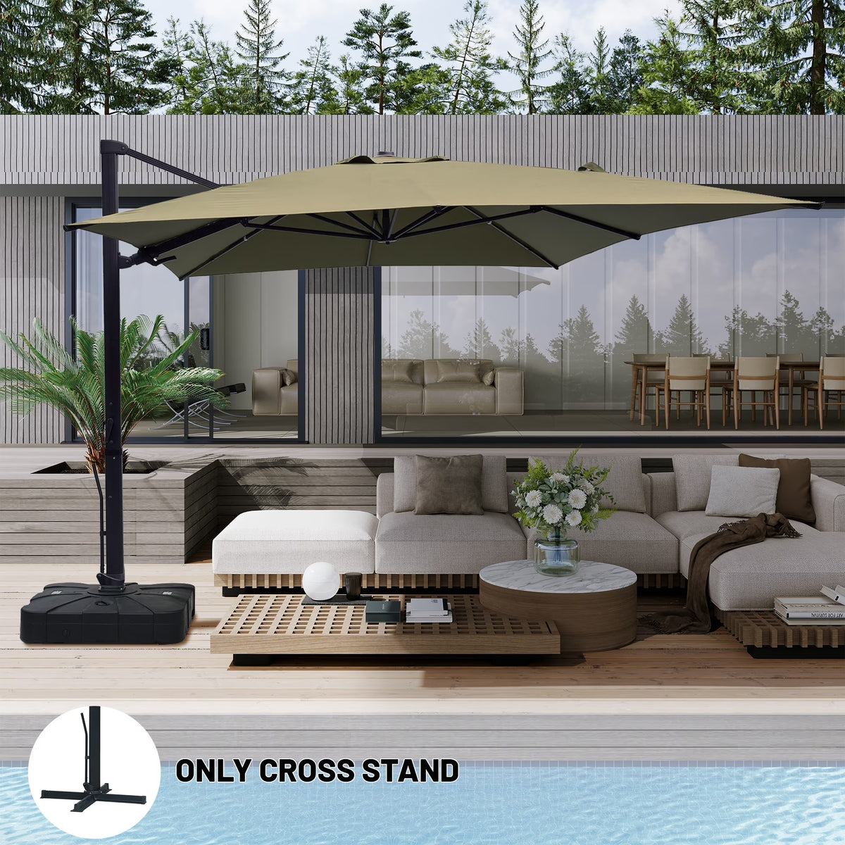 Boyel Living 10 x 13 FT Rectangle Patio Offset Umbrella Outdoor Large Cantilever Umbrella Heavy Duty Sun Umbrella, Gray(Without Base)