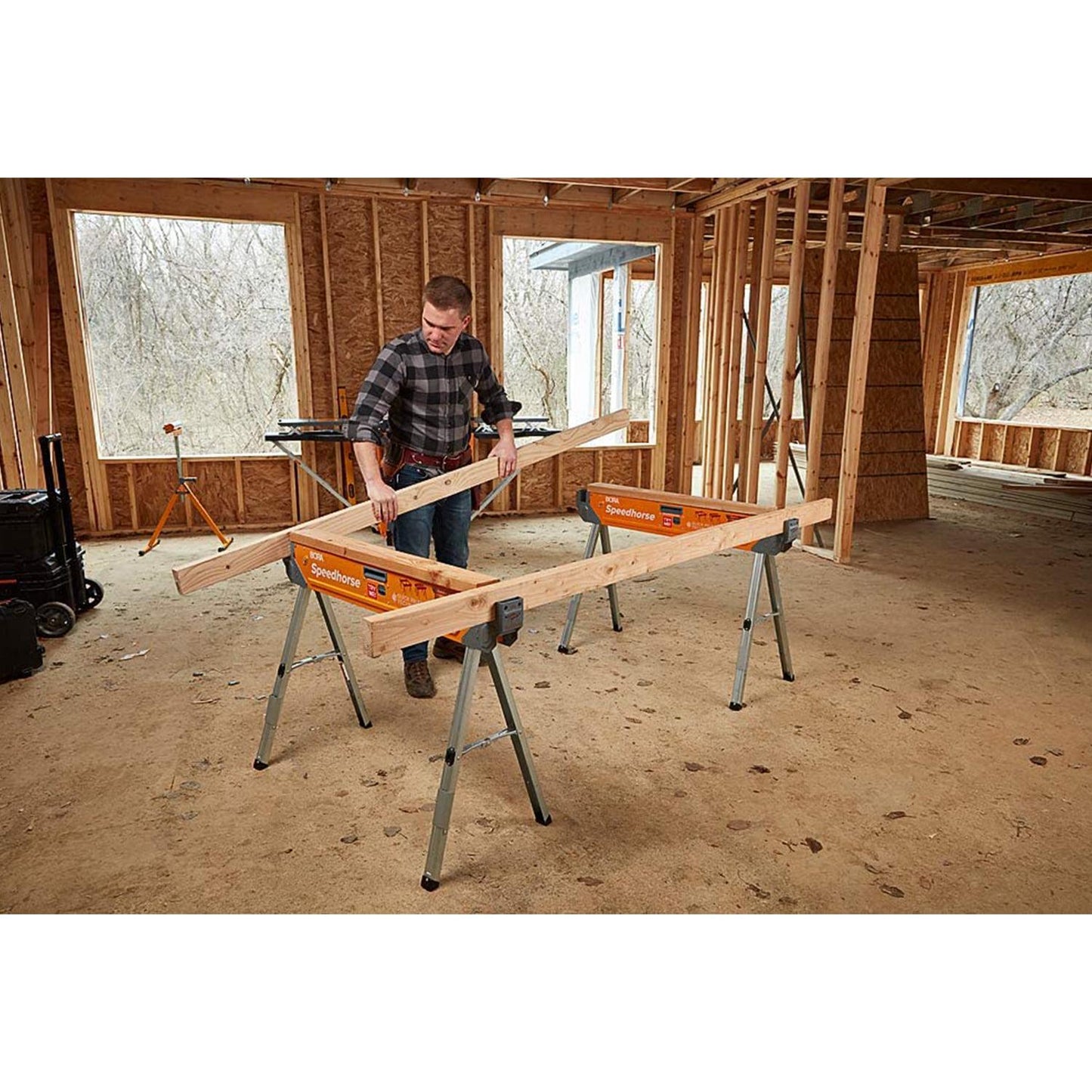 30 in. H Steel Speedhorse Sawhorse with Auto Release Legs (2-Pack)