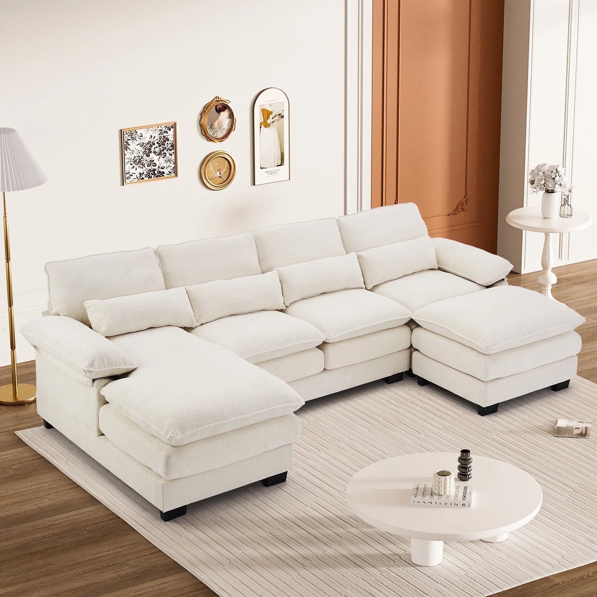 Rophefx 114.3" U Shaped Sectional Couches for Living Room,Cloud Couch,4 Seats Chenille Couch with Double Layer Cushion,Orange