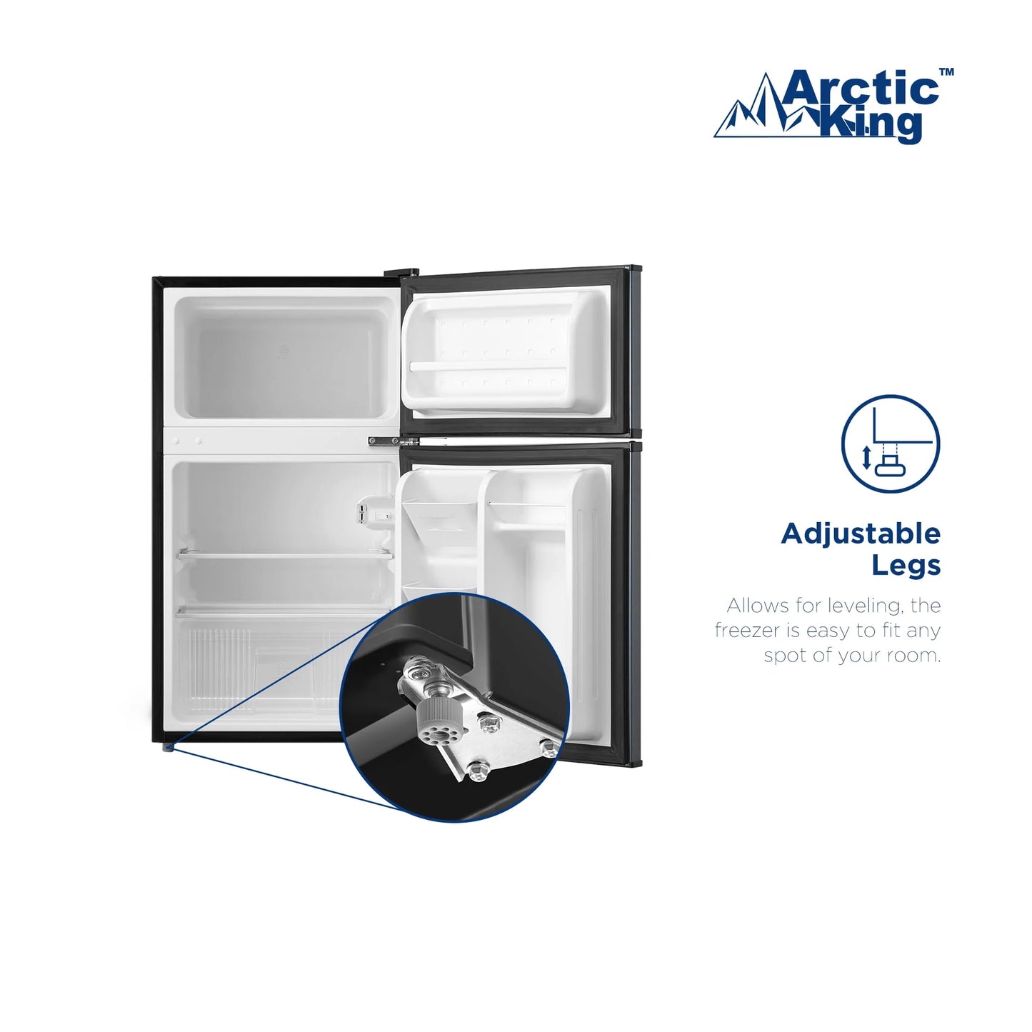 Arctic King 3.2 Cu ft Two Door Mini Fridge with Freezer, Stainless Steel, E-Star, ARM32D5ASL