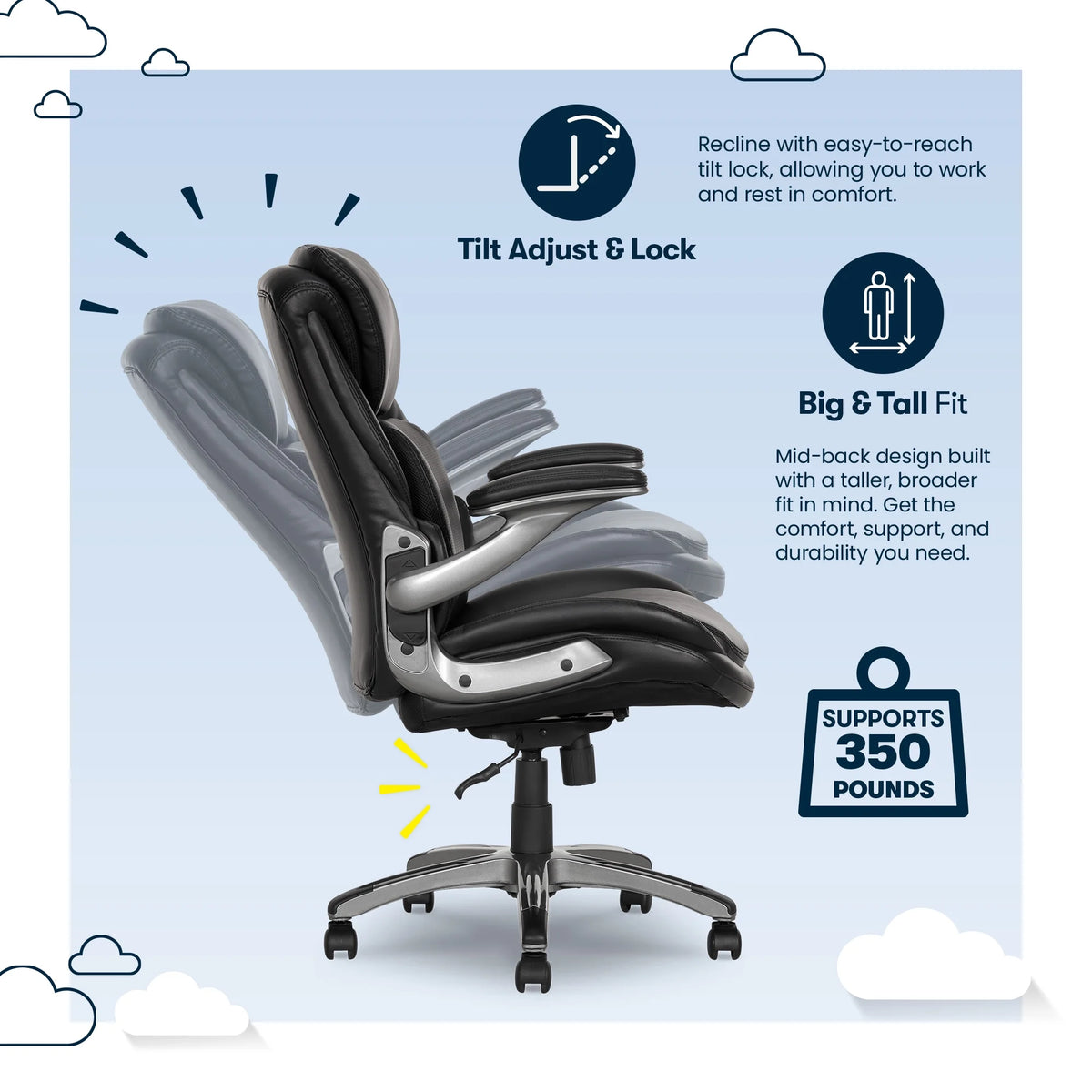 Serta Lumbar Support and Swivel Manager Desk Chair, Black