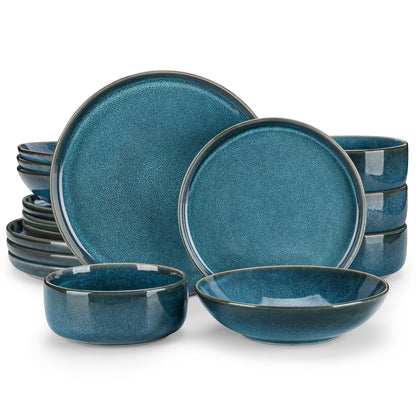vancasso, 18 Piece Dinnerware Set, Stoneware Tableware Set For 6, Blue Dishes Plate