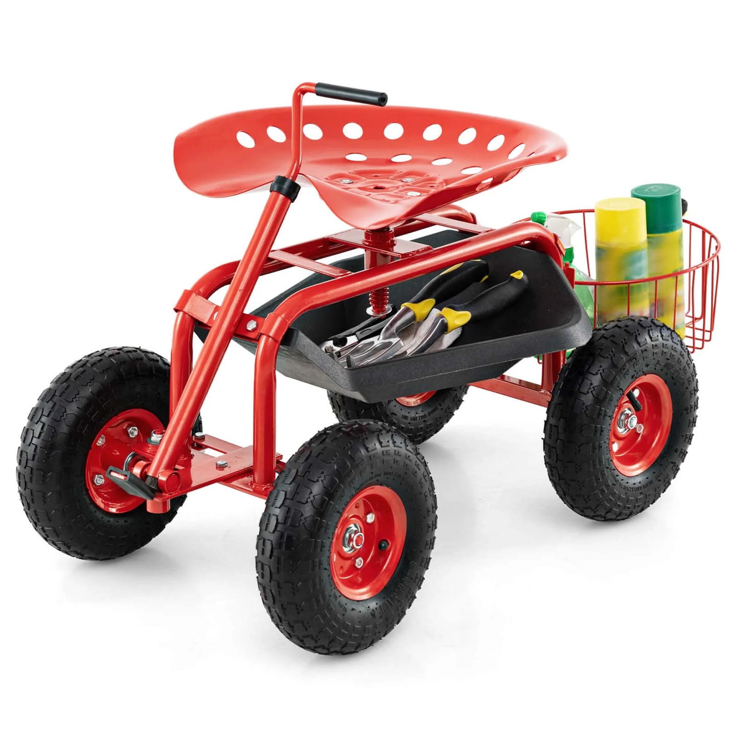 Costway Garden Cart Rolling Work Seat for Planting with Extendable Handle Green