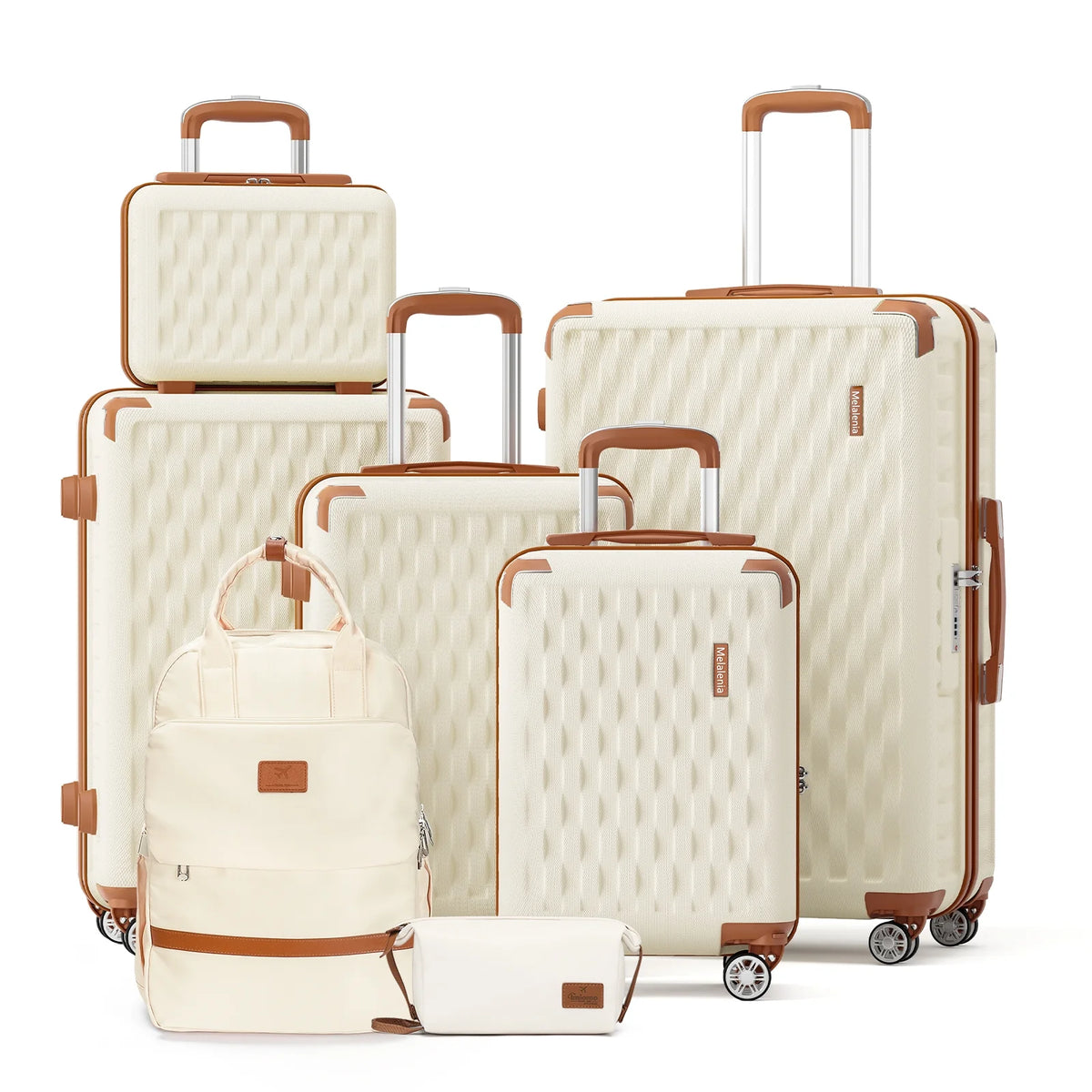 Melalenia - 7 Luggage Sets ABS Hardside Spinner Luggage -With Spinner Wheels and TSA Lock-White