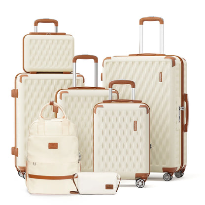 Melalenia - 7 Luggage Sets ABS Hardside Spinner Luggage -With Spinner Wheels and TSA Lock-White