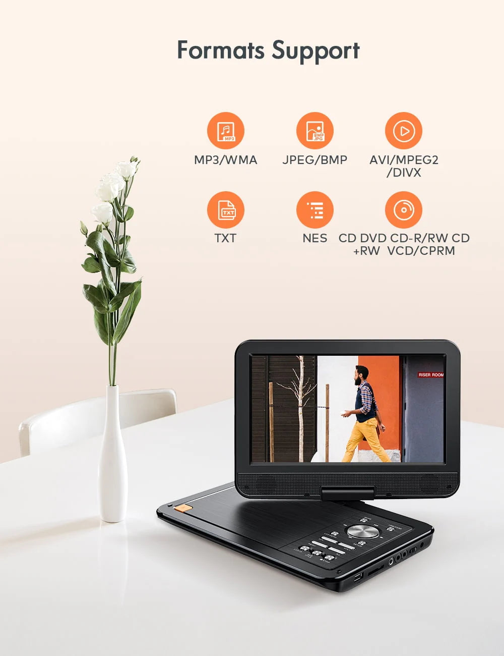 12.5" Portable DVD Player for Car 10.5" HD Swivel Screen Gift for Kids, 6 Hour Rechargeable Battery with Car Charger and AC Adaptor