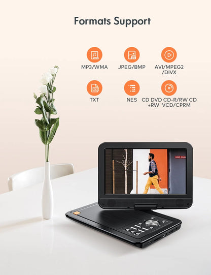 12.5" Portable DVD Player for Car 10.5" HD Swivel Screen Gift for Kids, 6 Hour Rechargeable Battery with Car Charger and AC Adaptor