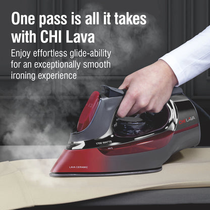 CHI Lava Clothing Iron, Steam Iron for Clothes with Lava Ceramic Soleplate & Retractable Cord, Black