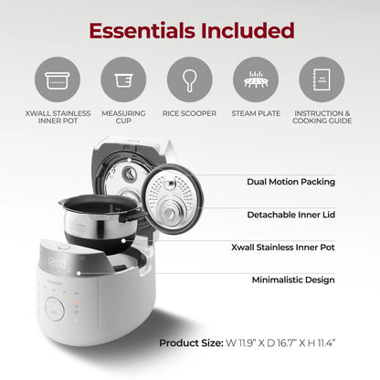 Cuckoo 10 Cup Dry Induction Heating Twin Pressure Rice Cooker with Micom Logic Tech, Nonstick Pot, Warmer, 25 Menu Modes and Voice Guide in White (CRP-LHTR1009FW)