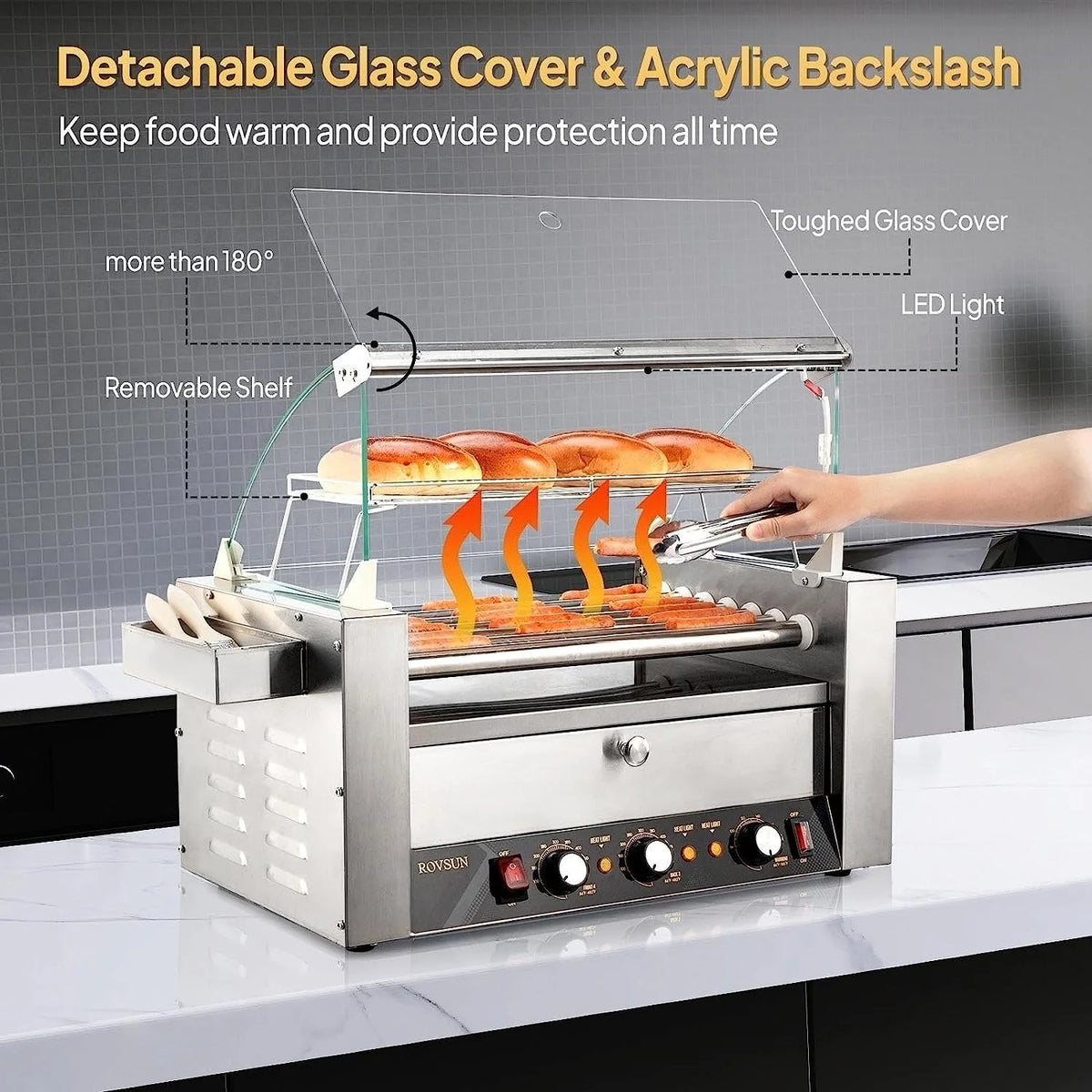 ROVSUN 1050 W 18 Hot Dog Capacity Commercial Hot Dog Roller Grill