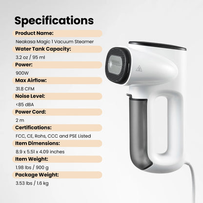 Neakasa Magic 1 Portable Hand Held Ironing Wrinkle Fabric Steamer, 2300Pa Suction Vacuum Steamer&Iron,Ready-to-Wear Clothes Steamer for Travel