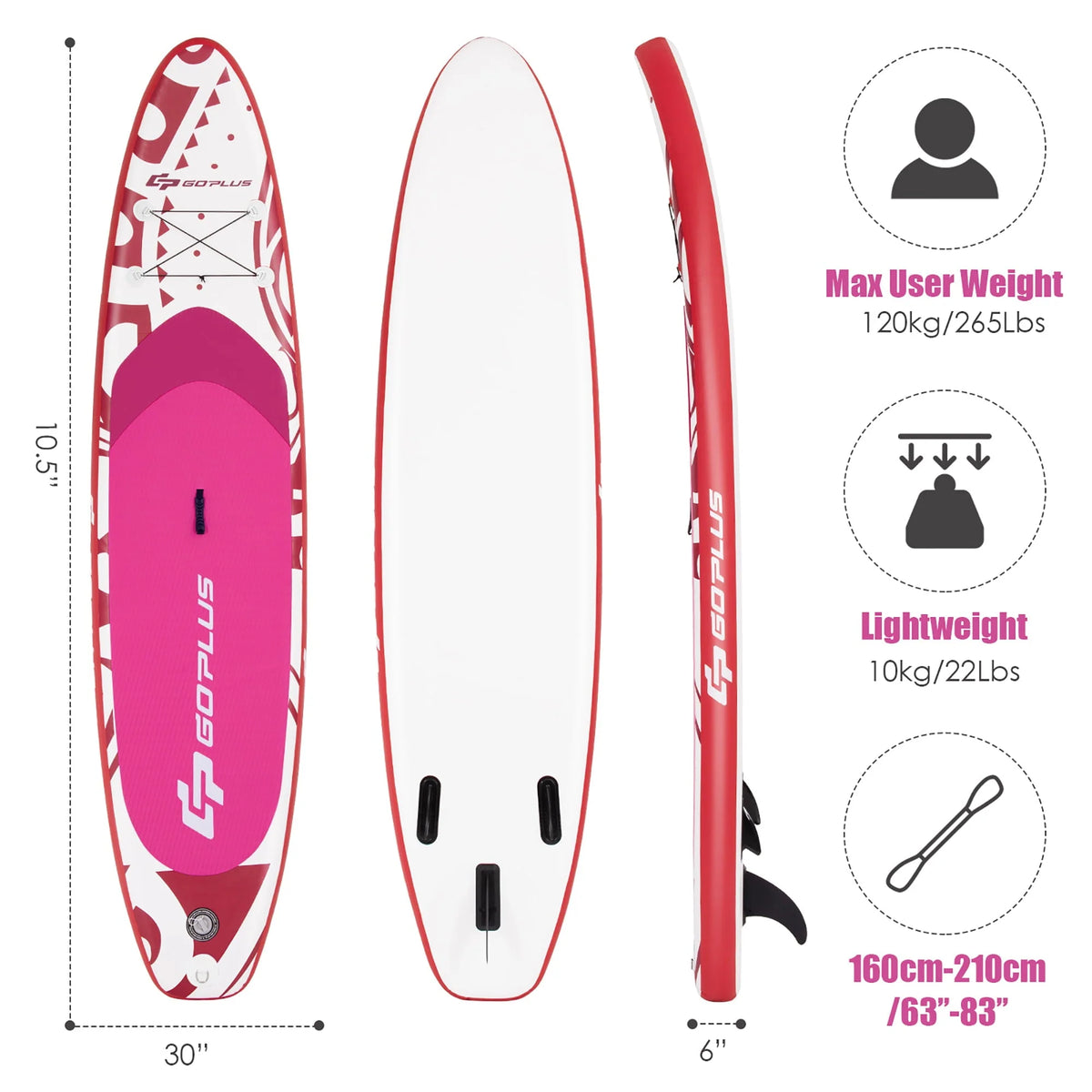 Goplus 10.5�?Inflatable Stand Up Paddle Board SUP W/Carrying Bag Aluminum Paddle Pink
