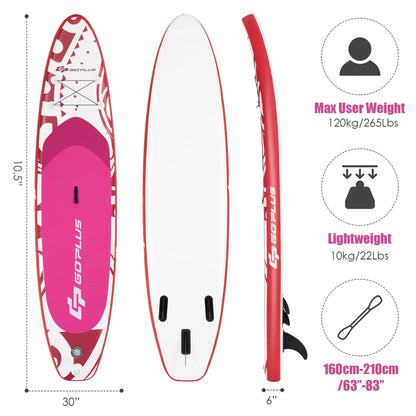 Goplus 10.5�?Inflatable Stand Up Paddle Board SUP W/Carrying Bag Aluminum Paddle Pink