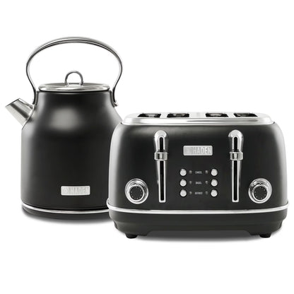 Haden Heritage 1500 1.7 Electric Kettle, Matte Black Finish with Copper Accents