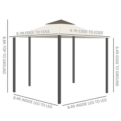Outsunny 10' x 10' Patio Gazebo Outdoor Canopy Shelter with Aluminum Frame, Double Tier Roof, Netting and Curtains for Garden, Lawn, Cream White