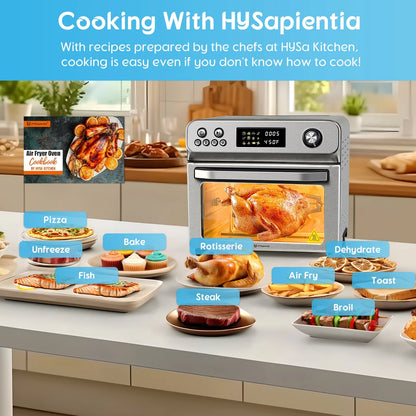 HYSapientia 26QT Air Fryer Oven With Rotisserie 1800W Toaster Oven Air Fryer Combo, 10 in 1 Convection Oven Countertop, Airfryer Toaster Oven, Mini Toaster Oven,Stainless Steel Outer
