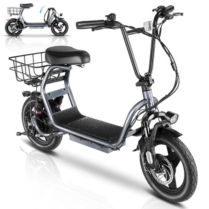 SANOPY 350W Electric Scooter with Seat for Adults, 15 Miles Range 20 Mph, 36V 5.2Ah Battery Moped, 14" Big Tire Commuter Electric Bike with Shock Absorbing, Black