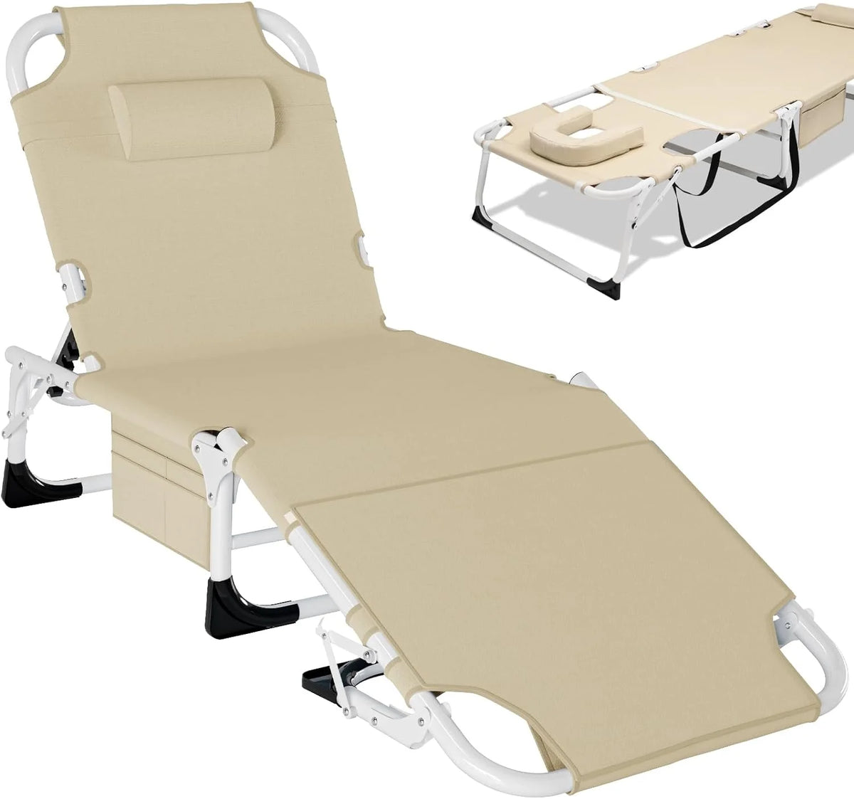 Slsy Folding Lounge Chair, 5-Position Adjustable Outdoor Reclining Chair, Folding Sleeping Bed Cot, Folding Chaise Lounge Chair for Pool Beach Patio Sunbathing