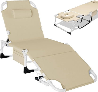 Slsy Folding Lounge Chair, 5-Position Adjustable Outdoor Reclining Chair, Folding Sleeping Bed Cot, Folding Chaise Lounge Chair for Pool Beach Patio Sunbathing