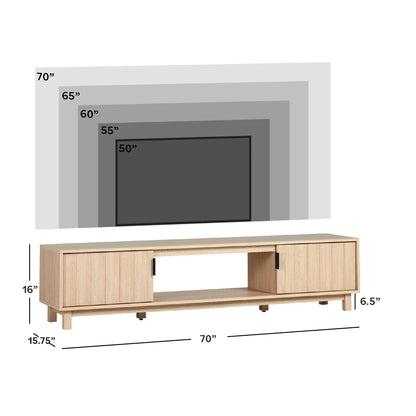 Walker Edison Mid-Century Modern Reeded 2-Door TV Stand for TVs up to 80��, Coastal Oak
