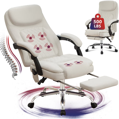 JONPONY Big and Tall Office Chair 500LBS Executive Office Chair Massage and Footrest Ergonomic Computer Desk Chair Reclining High Back Leather Office Chair Lumbar Back Support Swivel Rolling,Black