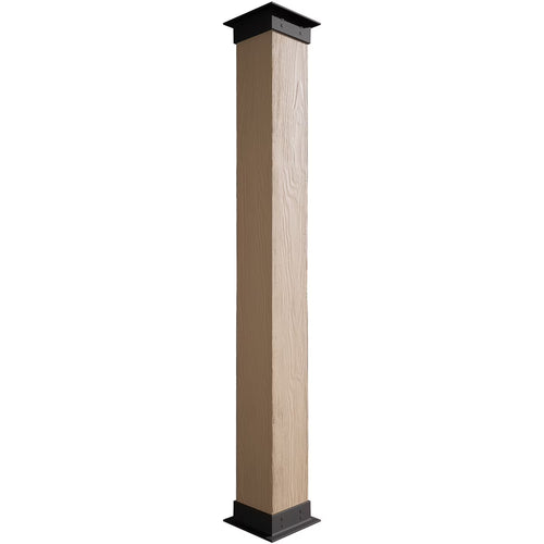 Ekena Millwork 6"W x 5'H Sand Blasted Endurathane Faux Wood Non-Tapered Square Column Wrap with Faux Iron Capital & Base