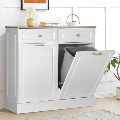 Eclife 20 Gallons Double Tilt Out Trash Cabinet Wood Tabletop, Upgrade Gray, WB010GY