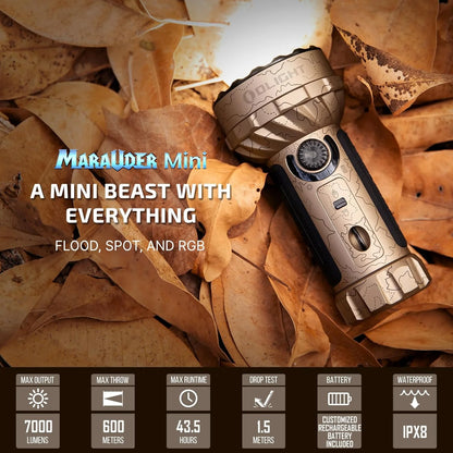 OLIGHT Marauder Mini 7,000 Lumens Bright Flashlight with 600 Meters Beam Distance, Powerful RGB Lights, Magnetic Rechargeable for Outdoors Work, Hunting, and Searching(Black)